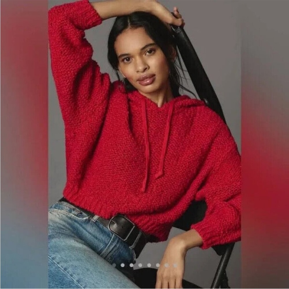 Pilcro Anthropologie Sailcloth Hooded Knit Sweater Cropped Pink Red Large‎